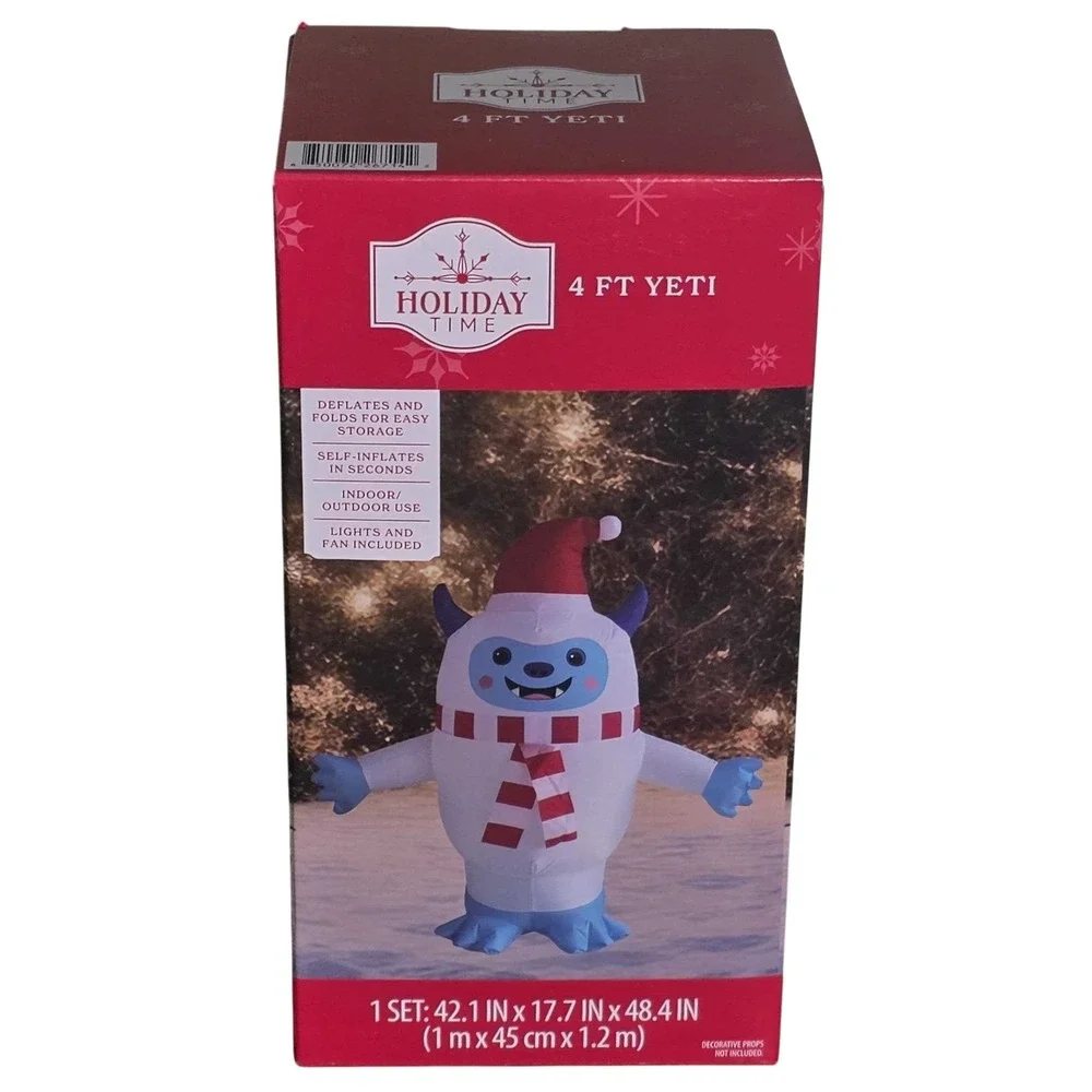 Holiday Time 4 Ft‎ Yeti Christmas Airblown Inflatable Santa Hat Scarf Yard NEW